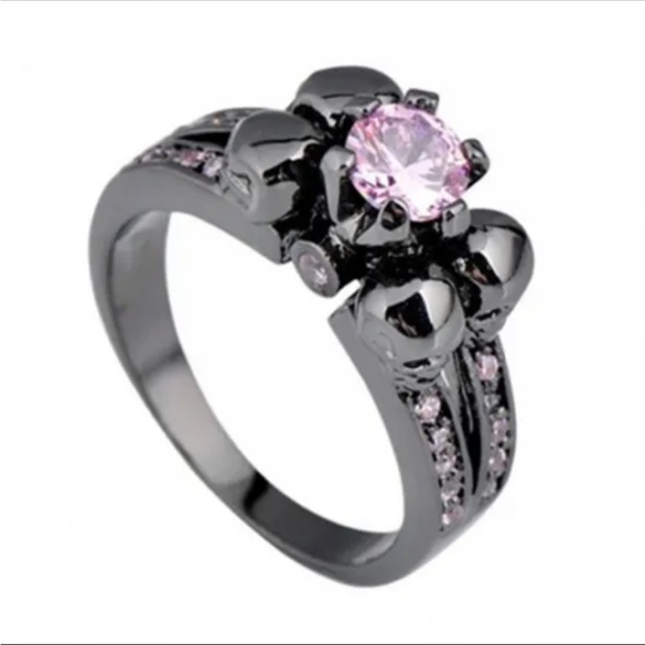 Pink Gothic Goth Gem Skull Ring - Picture 2 of 3